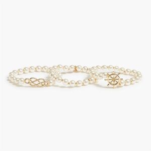 J. Crew Elegant Nautical 3 Piece Pearl Bracelet Set with Gold Accents